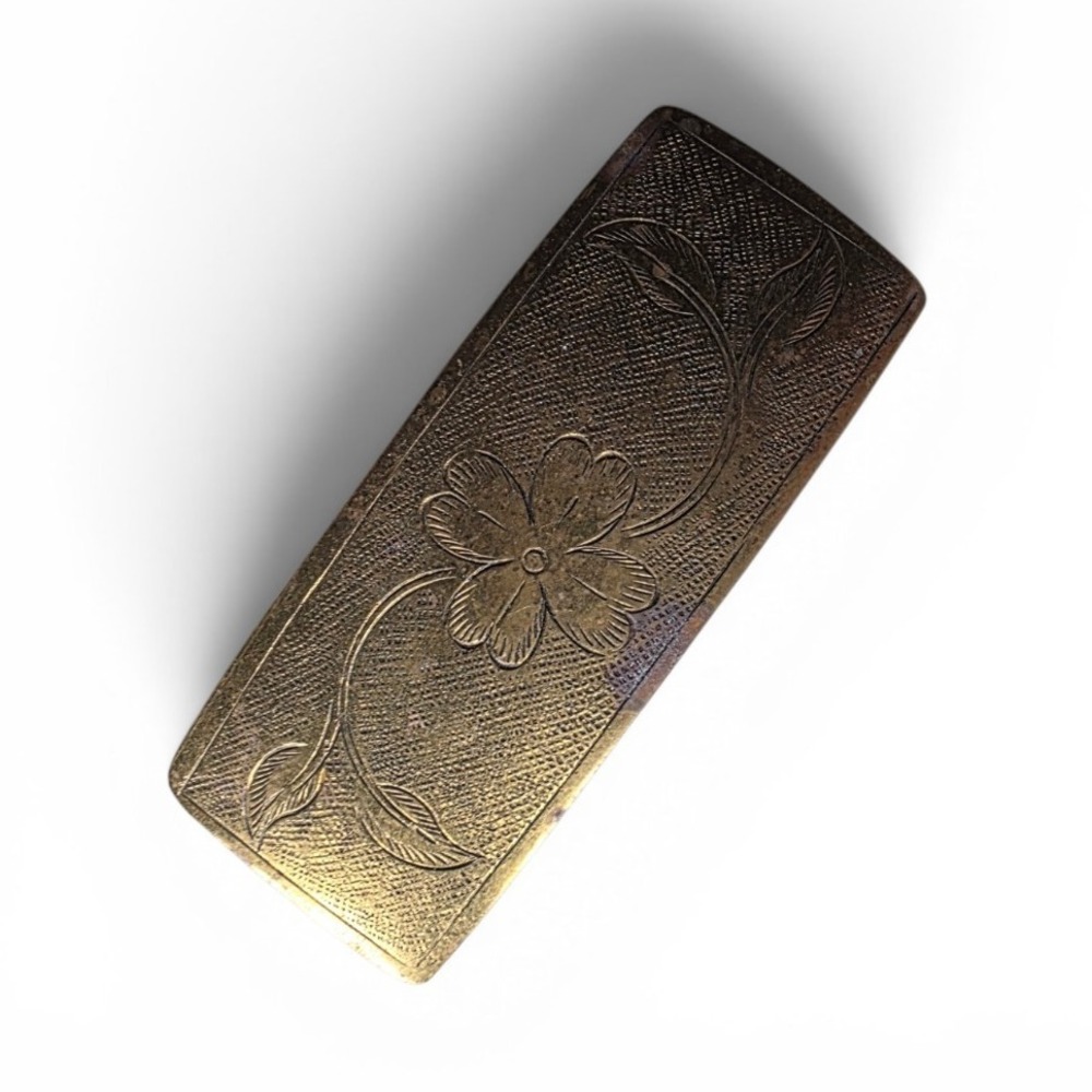 Women's Vintage Gold Metal Rectangle Hair Clip, Engraved Floral Design